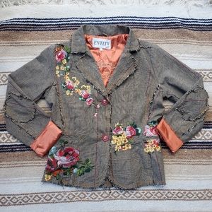 Entity Bohemian Floral Embroidered Brown & Orange Fairycore Fancy Blazer Jacket